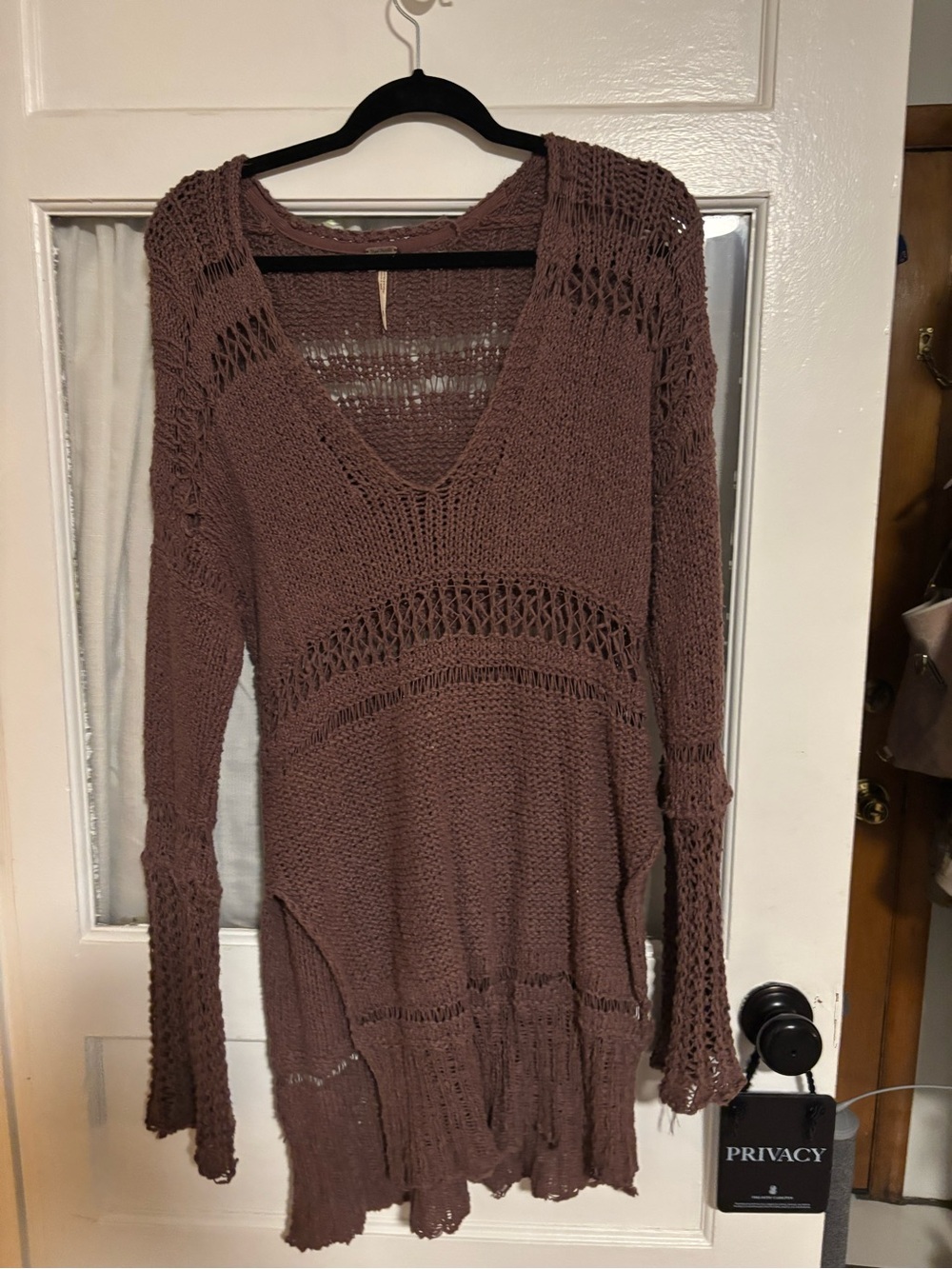 Free People Women's V-Neck Knit Long Sleeve Dress - Mauve